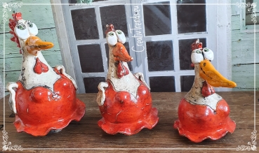 Keramik Huhn lustige Hühner Zaunstecker Insektenhotel Kantenhocker