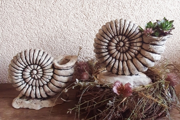 Großes Ammoniten Pflanzgefäß Keramik Handgefertigt