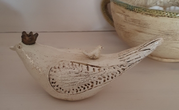 Zaunkönig weiß  Keramikstecker Handarbeit