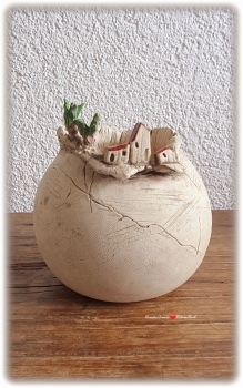 Keramik Kugelvase Dahoam Häuschen nature Handarbeit
