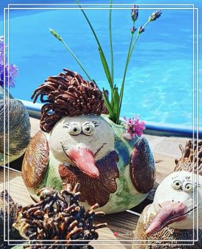 Keramik PerückenVogel Vase