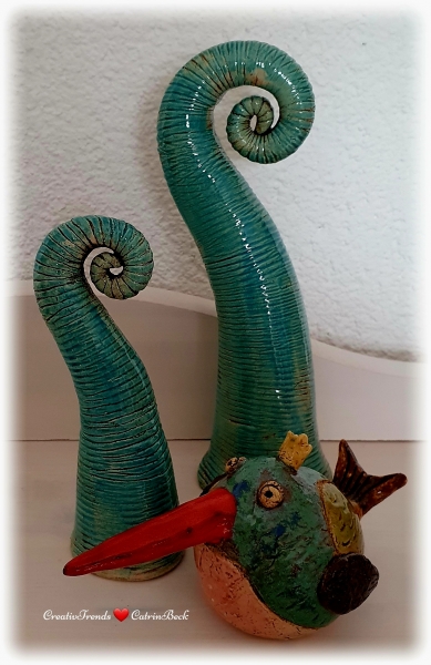 Gartenstecker 3er Set Ammonit Rüssel Keramikstele Gartenspitze Ensemble