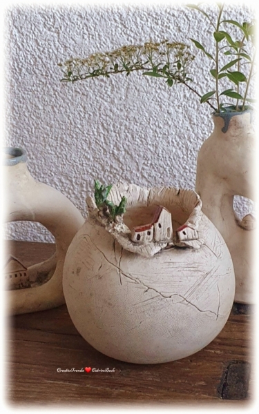 Keramik Kugelvase Dahoam Häuschen nature Handarbeit
