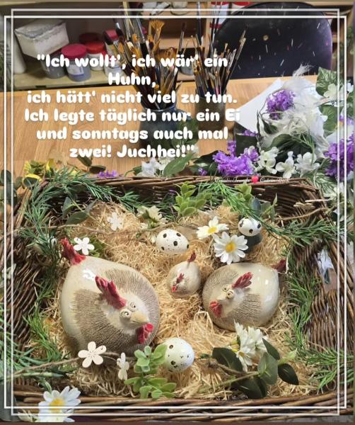 Familie Huhn Keramik Skulptur Hildegard