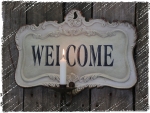 Willkommen - Französisches Schild Welcome mit Kerzenhalter